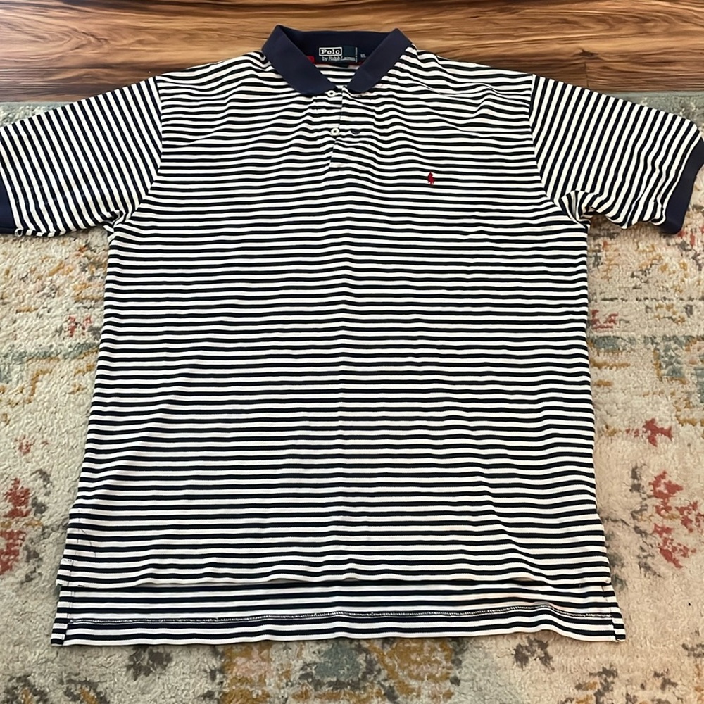 XL Polo, white and navy blue striped